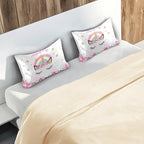 Cute Unicorn Girl Print Satin Pillowcase for Hair and Skin, Unicorn and Pink Flowers Silk Pillow Case with Envelope Closure, Queen Size 20x30 inches, White, 1 PC