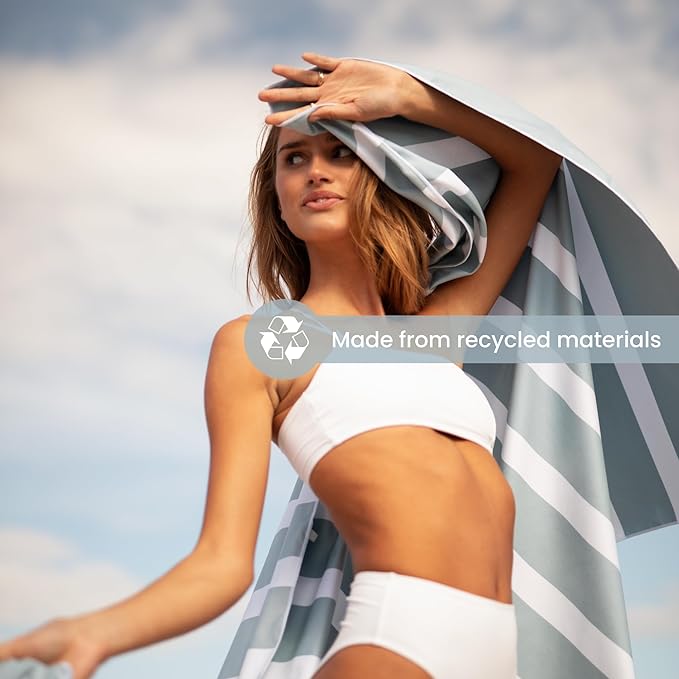 SummerSand Microfiber Beach Towel Extra Large (79 x 39.5 in) - Quick Dry, Sand Free - Compact and Lightweight for Travel - Recycled Materials - Travel Bag Incl - Oversized Pool Towel – Cloudy Blue