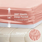 Love's cabin California King Satin Sheet Sets - 4 Piece Coral Silky Sheets Bed Set with Deep Pocket, Luxury Silk Feel Satin Cal King Sheet Set (1 Flat Sheet,1 Fitted Sheet,2 Pillow Cases)