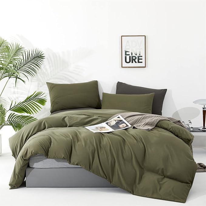 Luxlovery Olive Green Comforter Set Queen Army Green Bedding Comforter Set Blanket Quilts Avocado Breathable Soft Minimalist Comforters Set for Women Men
