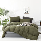 Cottonight Olive Green Bedding Set - Queen Size, Army Green Comforter, Blanket & Quilts - Modern, Soft, Breathable - 3 Piece Set for Women & Men