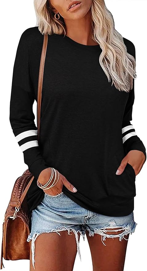 Magritta Women's Long Sleeve Leopard Color Block Tunic Comfy Crewneck T Shirt Tops Black XL