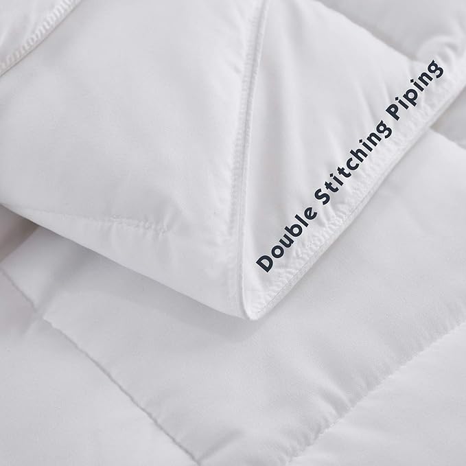 HIG 3pc Down Alternative Comforter Set - All Season Reversible Comforter with Two Sham - Quilted Duvet Insert with Corner Tabs - Box Stitched - Breathable, Soft, Fluffy (Twin/Twin XL, Pure White)