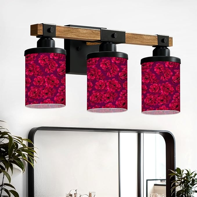 Vanity Lights for Bathroom Wall Lights for Bedroom Living Room Vibrant Red Peony Floral Deep Magenta Modern Bathroom Light Fixtures Wall Sconces 3 Light Home Decor