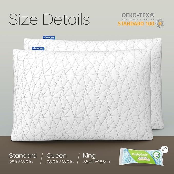 CushyOasis Shredded Memory Foam Pillows, Bed Pillows for Sleeping, Queen Size Pillows, Cooling Pillow, Stomach and Back Sleepers with Removable Washable Pillowcase (Queen*2)