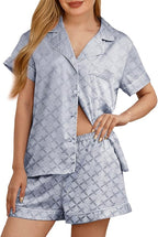 WJing Yi Jia Womens Silk Satin Pajamas Loungewear Two-Piece Sleepwear Button-Down Floral Pj Set XS-4XL