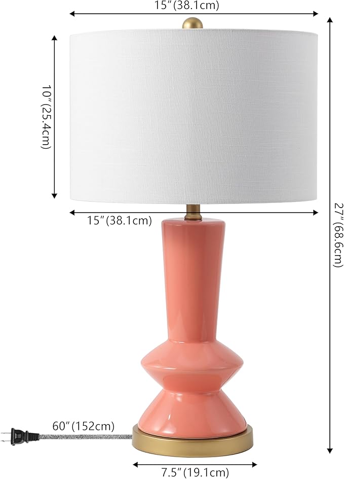 JONATHAN Y 27" Coral/Gold Painting Modern Ceramic Table Lamp for Bedroom Living Room, with White Linen Shade, Glam Geometric Bedside Nightstand Lamp, LED Bulb Included (JYL6607B)