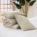 WRENSONGE Queen Comforter Set - 3 Pieces Prewashed Light Oatmeal Comforter Soft Lightweight for All Seasons,Down Alternative Comforters Queen Size with 2 Pillow Shams