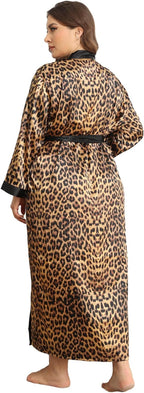 Womens Plus Size Silky Satin Kimono Robe Floral Long Bathrobe Wedding Sleepwear Dressing Gown