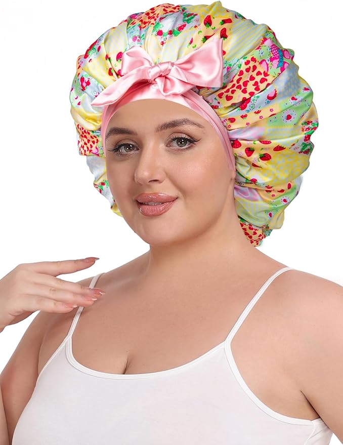 Double Layer Satin Bonnet with Detachable Eye Mask Night Cap for Curly Braids Hair Reduces Frizz Locks in Moisture