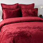 Fredsure Distressed Velvet Comforter Set, 5 Pieces Burgundy Red Queen, Distressed Velvet Face and Brushed Microfiber Reverse