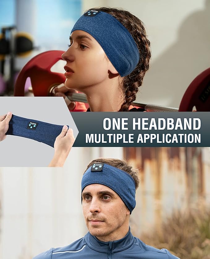 Perytong Sleep Bluetooth Headphones Headband, Sleep Headphones for Side Sleepers, Comfortable Sleeping Headband with Thin Wireless Earphones Microphone Handsfree Ideas for Women Men, PES01