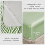 MR&HM Satin Bed Sheets with Elastic Corner Straps, King Size Sheets Set, 4 Pcs Silky Bedding Set with 15 Inches Deep Pocket for Mattress (King, Light Sage)
