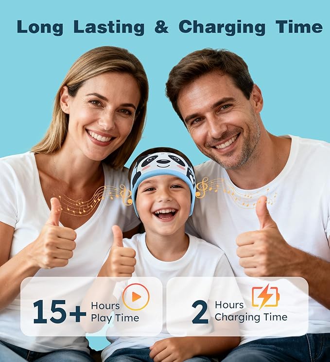 Toddler Headband Headphones Wireless, Kids Bluetooth Earphones for iPad, Safe Volume - Wired School Headphones with 3.5 MM Jack, Sleep Mask for Kids, Travel Accessories Gift for Boys & Girls (Panda)