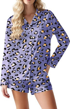 Ekouaer Satin Pajama Set for Women Button Down Pj Set Long Sleeve Top and Shorts 2 Piece Loungewear Summer Soft Sleepwear