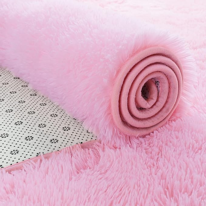 Softlife Light Pink 8x10 Area Rug for Living Room, Fluffy Shag Plush Rugs for Bedroom Girls, Shaggy Soft Fuzzy Kids Large Carpet for Dorm Bedside Ultra Cozy Non-Slip Indoor Decor