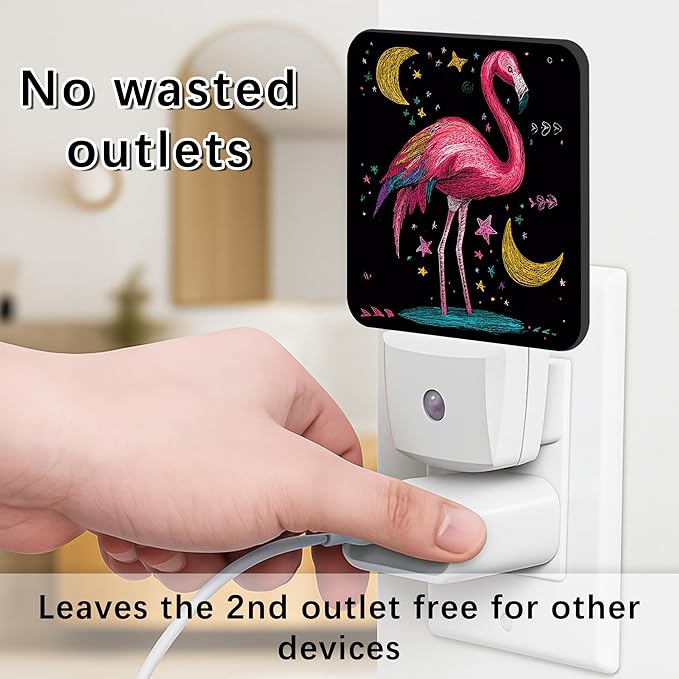 Tropical Bird Night Lights Plug Into Wall, Fanciful Playful Moon Stars Summer Peach Plug in Night Light with Dusk to Dawn Sensor for Living Room Family Room Bedroom Decor 2pcs