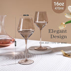 Smokey Sand Wine Glasses Set 6-16oz, Long Stem, Universal Size for White and Red Wine - Hand Blown Smoky Amber Brown Neutral Stemware for Home,Party