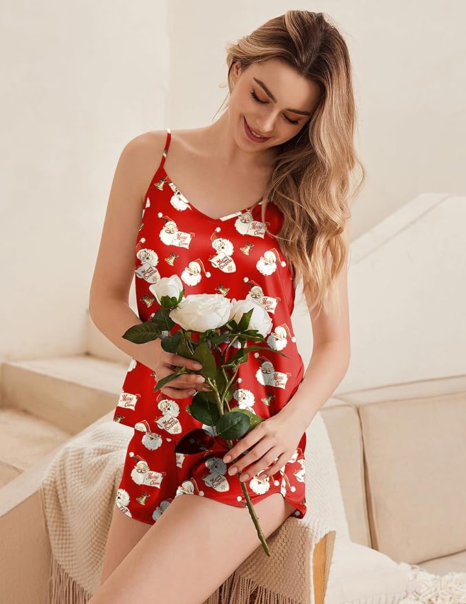 Ekouaer Silk Pajamas Set for Women Satin Camisole Sleepwear Lingerie V-Neck Cami Top and Shorts Pjs