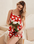 Ekouaer Silk Pajamas Set for Women Satin Camisole Sleepwear Lingerie V-Neck Cami Top and Shorts Pjs
