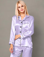 SWOMOG Womens Silk Satin Pajamas Set Long Sleeve Button Down Sleepwear 2 Piece Lounge Set Pj Set XS-3XL