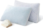 Lyralith Shredded Memory Foam Cooling Soft Bamboo Viscose Pillows Queen Size Set of 2, Adjustable Hypoallergenic Hotel Quality Bed Pillows for Side, Stomach or Back Sleeper, Oeko-TEX Certified