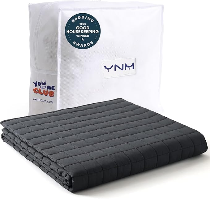 YnM 17lbs Weighted Blanket for Adults, Cotton Heavy Bed Throw Blanket with Cooling Glass Beads for All Season Use, Ideal for One Person of 160lbs (60x80 Inches, Queen Bed, Dark Grey)