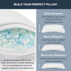 Olive + Crate BreathePure™ Adjustable Cooling Shredded Memory Foam Pillow - Breathable Bamboo Viscose Cover for Temperature Control - Crescent Gel Pillows for Side Sleepers - Queen Size