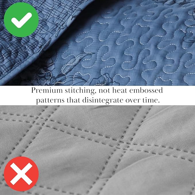 Southshore Fine Living, Inc. Oversized Quilt Bedding Set, Twin XL Coverlet with Matching Pillow Sham, Harmony Floral Coverlet, All Season Quilt Bedspread, Lightweight Twin XL Quilts, Blue