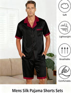 Ekouaer Men Satin Silk Pajamas Set with Pockets Sleepwear Shorts Satin Summer Loungewear 2 Piece Button Down Set S-3XL