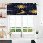 Whimsical Night Sky Pattern Illustration Curtain Valance Peach Skin Velvet Printed Window Valance with Rod Pocket Light Filtering for Kitchen Bathroom 54x18in
