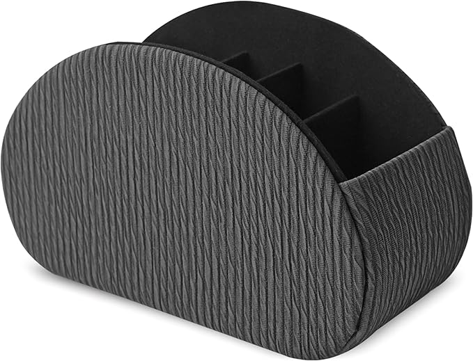 QIELIZI Remote Control Holder, PU Leather Remote Caddy Desktop Organizer with 5 Spacious Compartments for TV Remotes/Media Controllers/Office Supplies (1-Wood Black