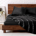 MR&HM Satin Bed Sheets, King Size Sheets Set, 4 Pcs Silky Bedding Set with 15 Inches Deep Pocket for Mattress (King, Black Striped)