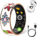 Smart Ring for Women & Men, Fitness Tracker with Heart Rate, SpO2, Blood Pressure & Sleep Monitoring, IP68 Waterproof, Long Battery Life, No Monthly Fees, for iPhone Android (9#&Floral)