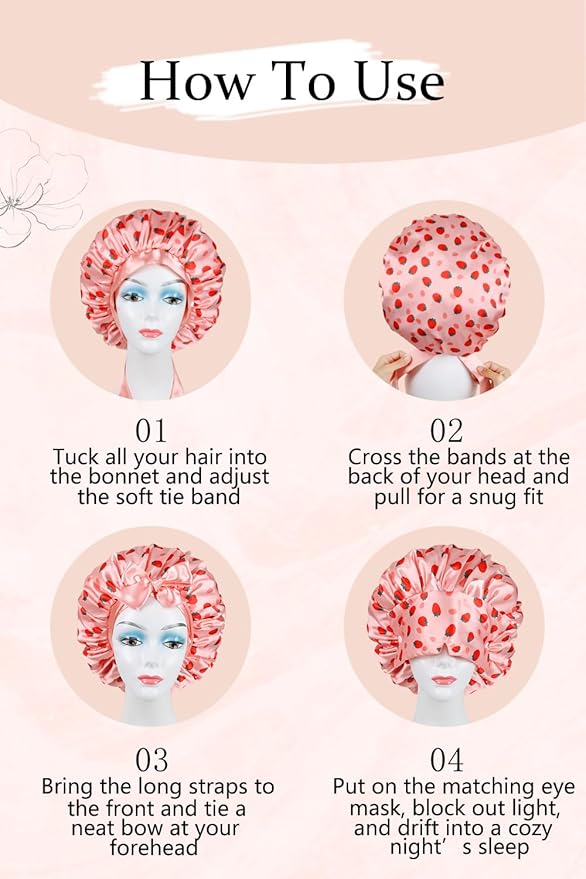 Double Layer Satin Bonnet with Detachable Eye Mask Night Cap for Curly Braids Hair Reduces Frizz Locks in Moisture