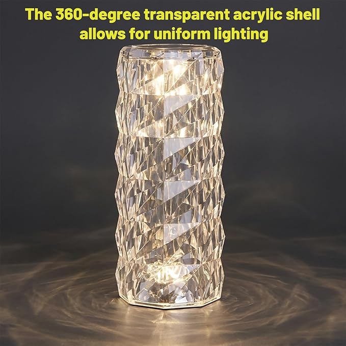 16 Colors Rose Rays Crystal Diamond Table Lamp, Touch Control Acrylic Column Light with Remote, Type-C Rechargeable, 360 Degree Transparent Shade for Bedroom Desk Décor (1, Small)