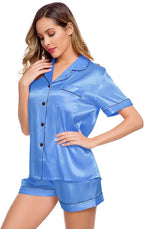 LecGee Womens Silk Satin Pajamas Short Sleeve Loungewear Two-Piece Sleepwear Button-Down Pj Set
