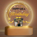 Customized Birthday Gifts Personalized Acrylic LED Night Light Lamp Crystal Ball Plaque Custom Photo Name Birthday Gifts for Mom Kids (Black and Gold)