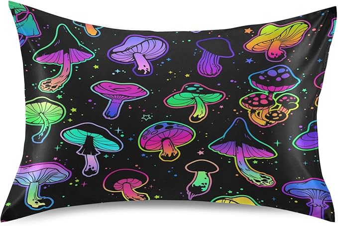 Satin Pillowcase for Hair and Skin, Watercolor Mushrooms Silk Pillowcase Soft and Cozy Body Pillow Covers, Queen Size Satin Pillow Cases with Envelope Closure(20x30 Inch), 1PC