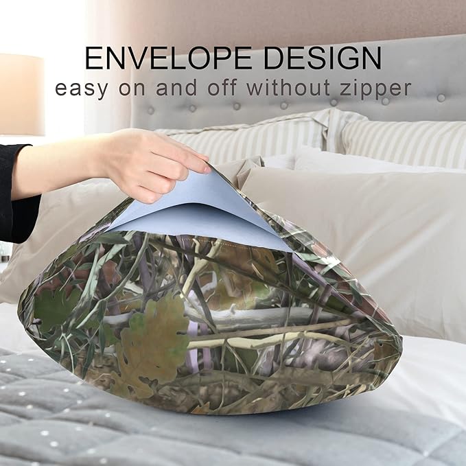 Camo Satin Pillowcase for Hair and Skin, Real Tree Camouflage Pattern Silk Pillow Case with Envelope Closure, Queen Size 20x30 inches, 1 PC