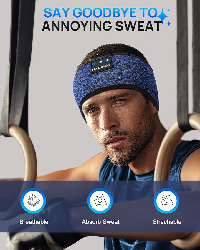 LC-dolida Sleep Headphones Headband Bluetooth 5.4, Sports Headband Earphones Wireless with Speaker Microphone USB C for Women Sleeping Gift Workout Jogging Yoga Insomnia Travel Meditation