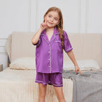QPANCY Kids Satin Pajamas Sets Baby Boy Girl Button-Down Silk Sleepwear 2 Piece Short Sleeve Loungewear Clothes Set