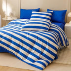 CLOTHKNOW Stripes Comforter Set Full Size Blue White Bedding Comforter Sets Farmhouse Bedding Soft Comforter with 2 x Pillow Cases