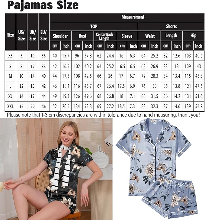 WJing Yi Jia Womens 3Pcs Satin Pajamas Set Floral Silk Pajama Sets Stripe Lounge Set Silky Sleepwear XS-2XL Pjs Long Scarves