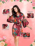EPLAZA Silk Robes for Women Satin Robe Short Sexy Print Flower Kimono Loungewear Wedding Bridal Party
