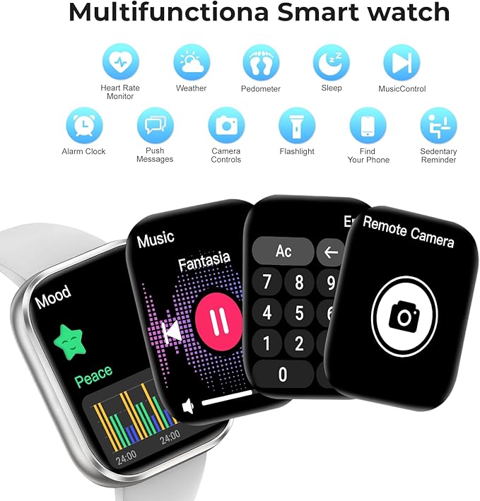 Smart Watch for Men Women, 1.83" HD Touchscreen Fitness Watch with Bluetooth Call & Message Notifications, 110+ Sport Modes, 24/7 Heart Rate/Sleep Monitor, IP68 Waterproof Fitness Tracker, Silver Gray