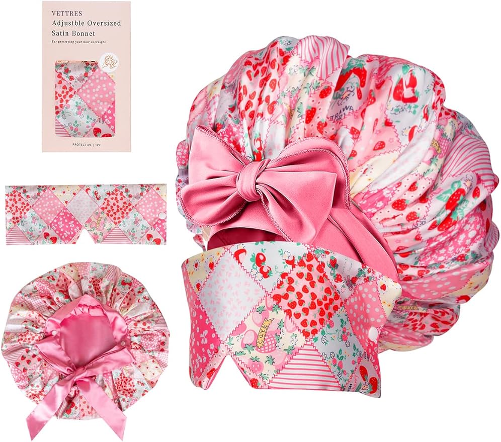 Double Layer Satin Bonnet with Detachable Eye Mask Night Cap for Curly Braids Hair Reduces Frizz Locks in Moisture