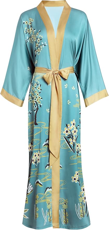Aensso Long Soft Lightweight Silky Kimonos Robes for Women, Luxury Japanese Floral Womens Kimono Robe