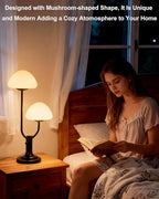 Lightdot Mushroom Table Lamp for Bedroom, Desk Bedside Small Lamps for Living Room Night Stands, Cute Modern Mid Century Lamps Dimmable with 2 LED Bulbs, Unique Aesthetic Home Decor-Black