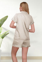 WJing Yi Jia Womens Silk Satin Pajamas Loungewear Two-Piece Sleepwear Button-Down Floral Pj Set XS-4XL